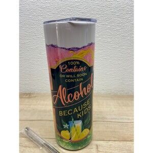 Zonegrace Stainless Steel Skinny Tumbler 20oz Contains Alcohol Becase Kids New